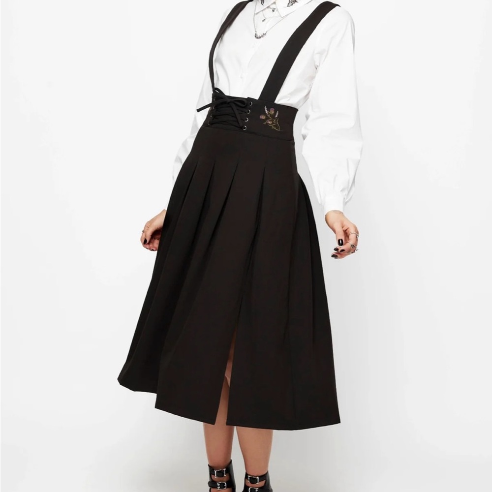 Disturbia Black Midi Suspender Skirt
